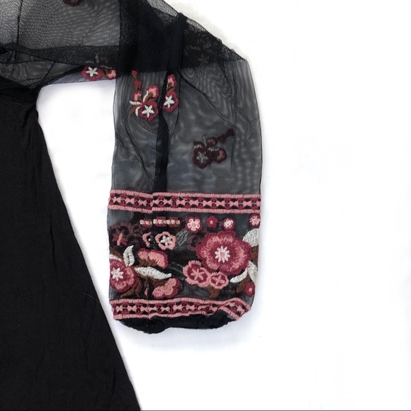 Maurices Floral Sheer Embroidered Sleeve Top - Picture 6 of 6